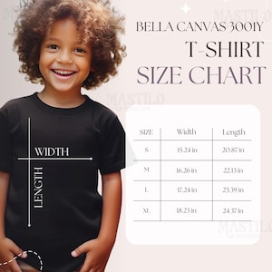 Bella Canvas 3001Y Size Chart, Bella Canvas 3001 Mock-up, Bella Canvas 3001Y Size Chart, Youth T-shirt Mockup, Size Chart for Kids