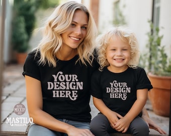 Maqueta del Día de la Madre, maqueta de camiseta de lona Bella, maqueta de camiseta de mamá y yo, maqueta de camiseta SVG de mamá e hijo, maqueta de mamá y yo