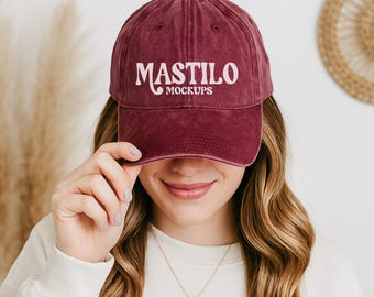 Vintage Cap Mockup Maroon, Vintage Embroidery Hat Mock, Baseball Hat Mockup Vintage Cap Mocks Trendy Vintage Cap Mockup, OTTO Cap Mockup