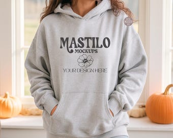 Fall Mockup, Gildan 18500 Ash Hoodie mockup, Autumn Mockup, Pumpkin Patch Mockup, Fall Hoodie Mockup, Halloween Mockup, Gildan 18500 Ash
