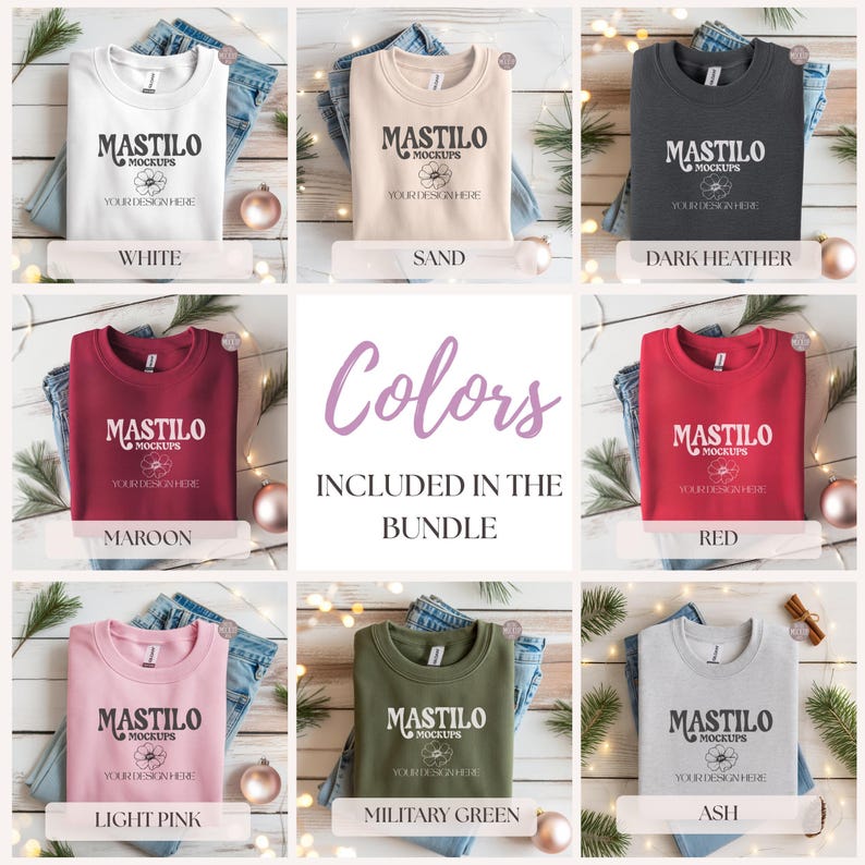 Christmas Flat Lay Gildan 18000 Mockup, Christmas Sweatshirt Mockup, Christmas Folded Sweater Flat lay Mockup, Winter Flat lay Mockup Boho
