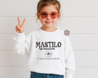 Gildan 18000 Mockup White Gildan 18000B Youth Sweatshirt Mockup, Kids Crewneck Mockup, Kids Gildan Mock ups, tshirt Mockups, Kids Crewneck
