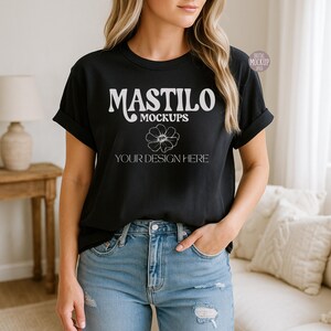 Gildan 5000 Black Tshirt Mockup, Black T-shirt Mockup, Gildan Simple Tee Mockup, Minimal Neutral Boho Aesthetic Shirt Mockup, G5000 T-shirt