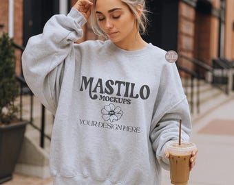 Gildan Ash Sweatshirt Mockup, Sweatshirt Model Mockup, Gildan Ash, 18000 Ash, Boho Trendy Simple Mockup, Gildan 18000 Mockup