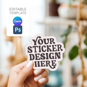 Sticker Mockup, Sticker Mockup Canva, Photoshop Sticker Mockup, Sticker Mockups PSD file, Hand Holding Sticker Die Cut Sticker Mockup