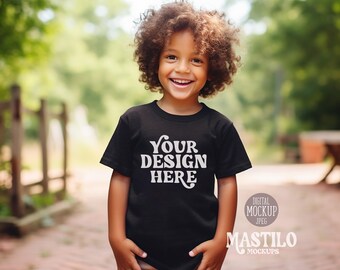 Kids Black T-Shirt Mockup, BC3001Y T-Shirt Mockup, Bella Canvas 3001 Youth Mockups, Model T-shirt Mockup, Mockups for Children