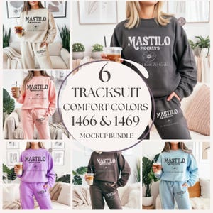 Comfort Colors 1466, 1469 Peachy Tracksuit Mockup Bundle, Sweatsuit Mockup Bundle, CC1469 Fleece Sweatpants, CC1466 Crewneck Sweatshirt
