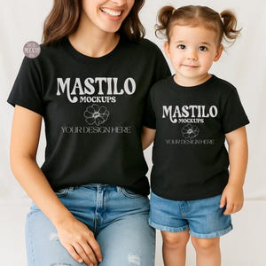 MOMMY AND ME Black T-shirt Mockup, Mommy & Me Mock Up Bela Canvas 3001 Black, Mommy And Daughter Mockup, Family Mockup Boho, Trendy Mockup