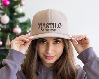 Yupoong 6245CM Christmas Stone Hat Mockup, Stone Hat Mockup, Baseball Stone Female Mockup, Dad Cap Mockup, Female Hat Mockup, Christmas