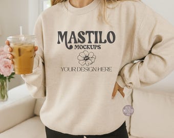 Gildan 18000 Mockup, Gildan Sand Sweatshirt Mockup, Sweatshirt Model Mockup, Gildan Sand, 18000 Sand, Boho Trendy Simple Mockup