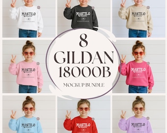 Kids Sweater Mockup Bundle, Child Gildan 18000B Mockup Girls, Sweatshirt Little Kids Mockup,  Sweatshirt Mockup, Childrens Crewneck Boho
