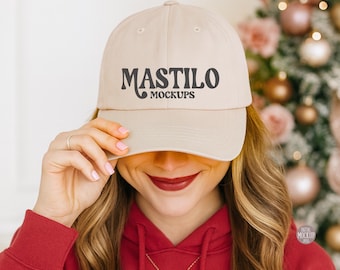 Yupoong 6245CM Christmas Stone Dad Hat Mockup, Stone Hat Mockup, Baseball Stone Female Mockup, Dad Cap Mockup, Female Hat Mockup, Christmas