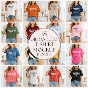 Gildan 5000 Mockup Bundle, 18 Gildan 5000 Simple Tee Collection, Popular High-Quality Tee Shirt Mock-ups, New Shop Bundle, Trendy Boho
