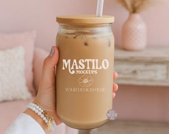16oz Glass Can Mock up, 16 oz Glass Beer Can Mock, Sipper Glass Mock ups, cozy Mockup Brown beige aesthetic Mug Mockups, POD Mock-ups