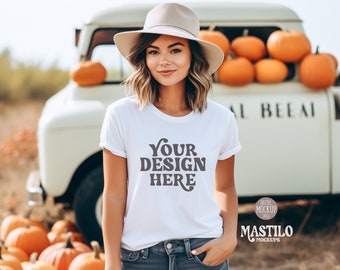 Fall Mockup, 3001 White Bella Canvas Fall Mockup, Halloween Mockup, Fall Shirt Mockup, Model Fall Mockups, Black Model Mockups, Autumn Tee