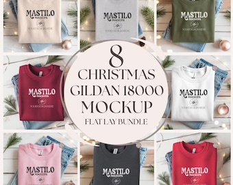 Christmas Flat Lay Gildan 18000 Mockup, Christmas Sweatshirt Mockup, Christmas Folded Sweater Flat lay Mockup, Winter Flat lay Mockup Boho