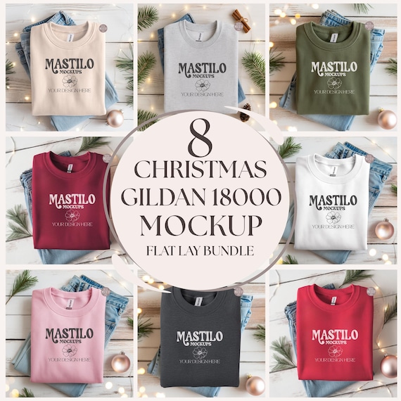Christmas Flat Lay Gildan 18000 Mockup, Christmas Sweatshirt Mockup, Christmas Folded Sweater Flat lay Mockup, Winter Flat lay Mockup Boho