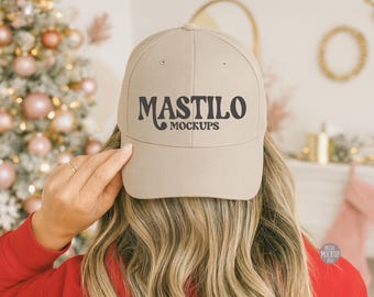 Christmas Stone Hat Mockup, Yupoong 6245CM Stone Dad Hat Mockup, Baseball Stone Female Mockup, Dad Cap Mockup, Female Hat Mockup, Christmas