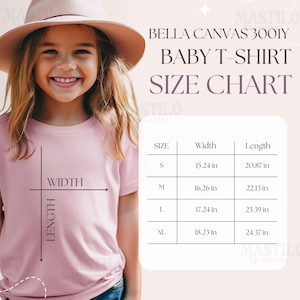 Bella Canvas 3001Y Youth T-shirt Size Chart, 3001Y Size Chart, Bella Canvas 3001 Mock-up, Youth T-shirt Mockup, Size Chart for Kids