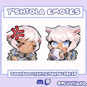 TWO Cute Y&#39;shtola Rhul Emotes Sip, Pout SET For Discord/Twitch 500x500/112x112/56x56/28x28 - FFXIV, Final Fantasy 14, Videogames, Kawaii