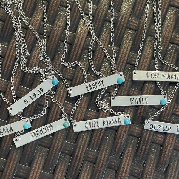 Stamped Bar + Turquoise Necklace main image 0