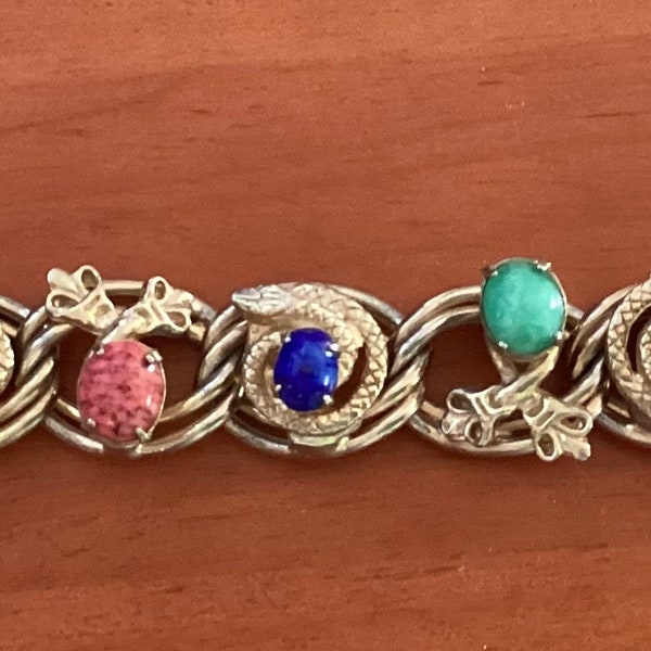 Beautiful vintage heavy multi-stone 8” sphinx bracelet.