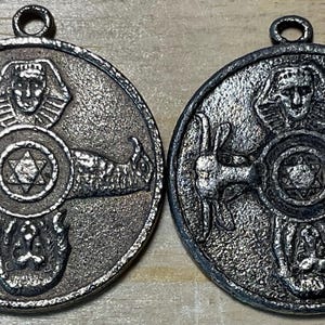 Vintage 1970s set of 2 Crown of the Magi Coin Pendant: Ancient Persian Talisman.