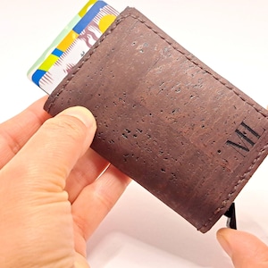 Cartera de corcho hecha a mano, cartera personalizada con bloqueo RFID y grabado personalizado, tarjetero plegable