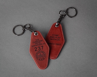 Overlook Hotel Room 237 Replica Keychain, Red Leather Laser Engraved Key Ring Inspired by The Shining, Horror Movie Fan Gift