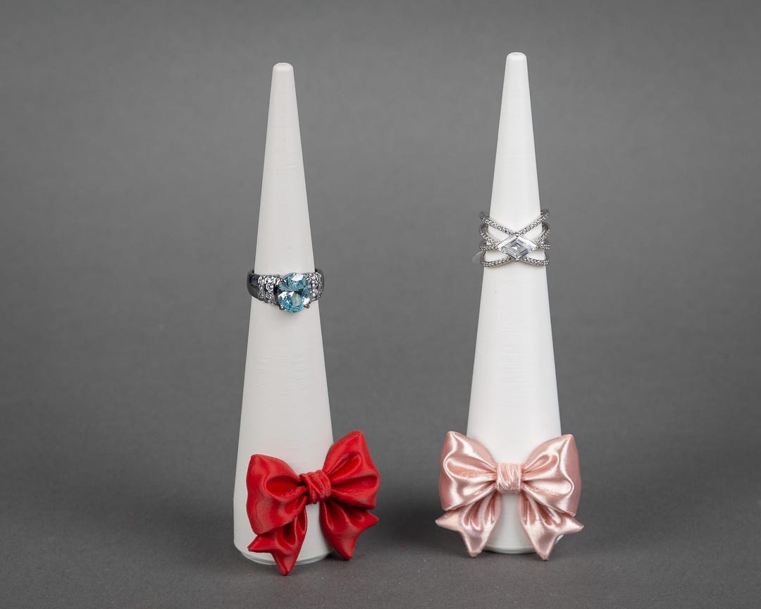 3D Printed Ring Cone Display, Rose Gold Bow, Red Bow, Jewelry Storage ...