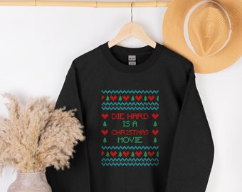 Die Hard es una película navideña, sudadera de sarcasmo, camisa de suéter feo de navidad, suéter vintage, suéter de película