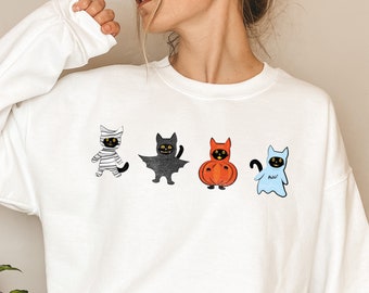 Cat halloween sweatshirt, ghost cat shirt, Halloween Sweater, Halloween Cat Shirt, Cat Lover Shirt, Black Cat Shirt, Spooky Season