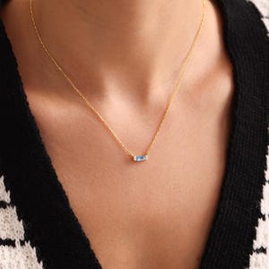 Personalized Baguette Birthstone Necklace, Dainty  Emery Birthstone Necklace, Gift for New Mom, Gift for Her, Birthday Gifts,Christmas Gifts