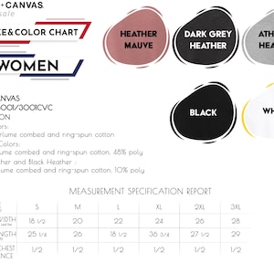 Puede incluir: Una tabla de tallas y colores para camisetas de mujer de Bella + Canvas. La tabla muestra los diferentes colores y tallas disponibles, as&iacute; como la composici&oacute;n del tejido. El tejido es 100% algod&oacute;n peinado y hilado en anillo airlume para los colores s&oacute;lidos y 52% algod&oacute;n peinado y hilado en anillo airlume, 48% poli&eacute;ster para los colores jaspeado. La tabla tambi&eacute;n incluye un informe de especificaciones de medici&oacute;n con las medidas de ancho de pecho, longitud del cuerpo y tolerancia del cuerpo y el pecho en pulgadas.