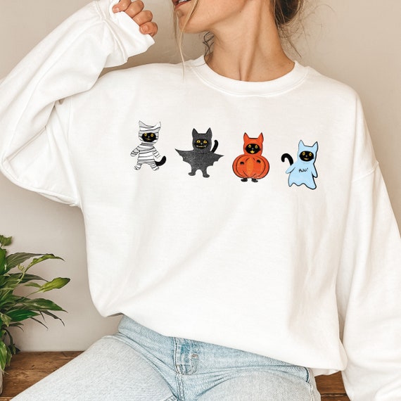 Cat halloween sweatshirt, ghost cat shirt, Halloween Sweater, Halloween Cat Shirt, Cat Lover Shirt, Black Cat Shirt, Spooky Season