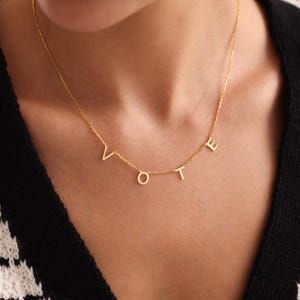 Vote, Vote Necklace, Silver Vote Pendant, 14K Gold Necklace, Gold Vote Choker, Letter necklace, Initial Necklace, Gift for Mom