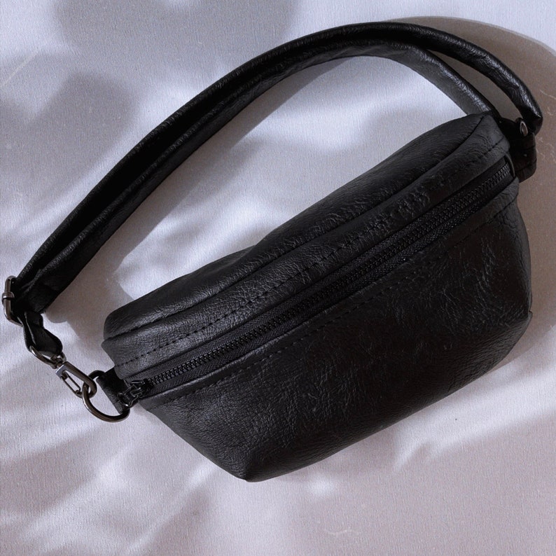 Black ECOleather belt bag shoulder bag city bag hip bag image 5
