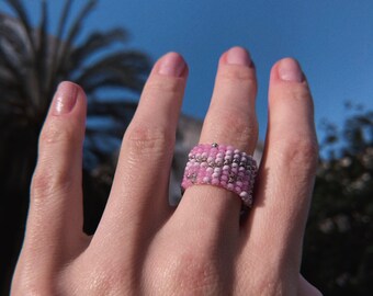 Wide beaded ring with abstract pink pattern barbie ring pink pattern gift