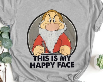 Disney Snow White Grumpy Unisex T-shirt, Funny Grumpy Seven Dwarfs Shirt, This Is My Happy Face Shirt, Disneyland Vacation 2024 Trip Shirt
