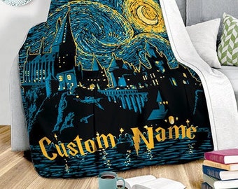 Personalized Magical Wizard Castle Blanket, Comfy Wizard Book Lover Blanket, Wizard Blanket, Custom Name Wizard Blanket Gift For Boy Girl