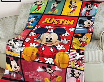 Personalized Mickey Mouse Blanket, Mickey Mouse Birthday Gift, Mickey And Friends Blanket Custom Name Mickey Baby Blanket Gift X-mas Blanket