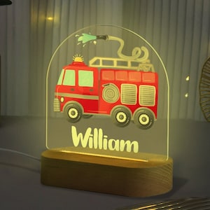 Personalized Night Light Baby Gift, Custom Name Fire Truck Night Light, Fire Engine Truck, Firefighter Dad Mom Gift For Birthday Boy Girl