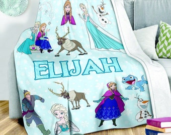 Personalized Disney Frozen Blanket, Custom Name Elsa Blanket, Frozen Fleece Mink Sherpa Blanket, Birthday Disney Cartoon Blanket Gift