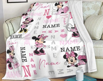 Personalized Disney Minnie Blanket, Minnie Mouse Fleece Blanket, Disney Christmas Blanket Gift For Kids, Custom Name Minnie Birthday Blanket