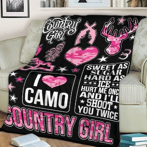 Country Girl Sweet As Sugar Hard As Ice Deer Hat Sherpa Fleece Blanket, Great Customized Blanket Gifts For Birthday, Country Girl Blanket