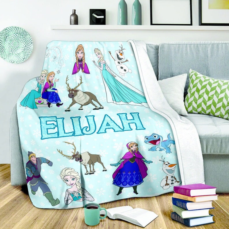 Personalized Disney Frozen Blanket, Custom Name Elsa Blanket, Frozen Fleece Mink Sherpa Blanket, Birthday Disney Cartoon Blanket Gift zdjęcie 1