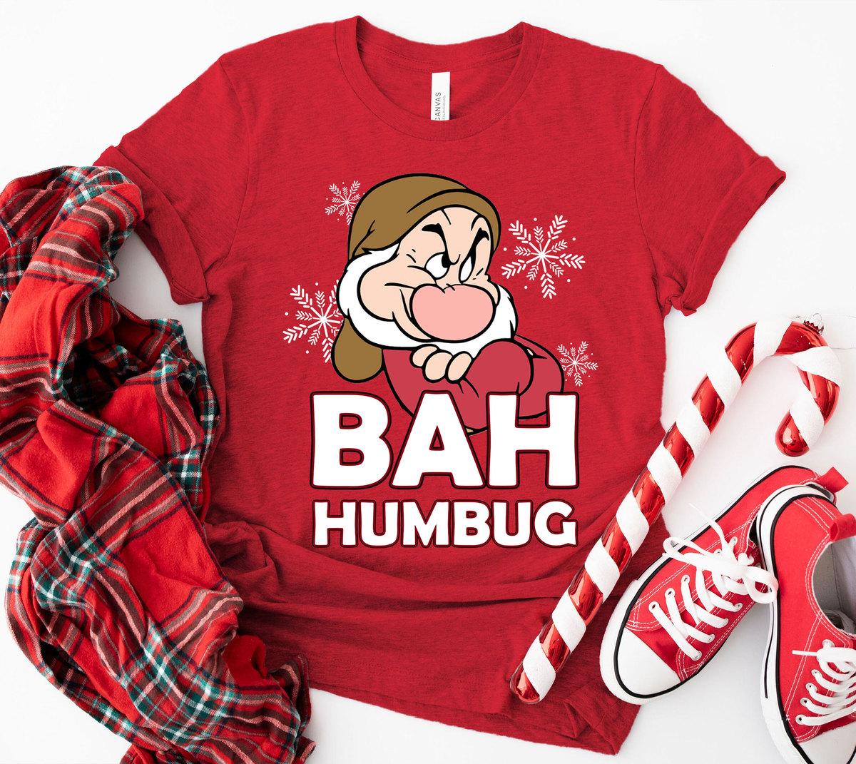 Bah Humbug Grumpy Drawf Shirt, Funny Grumpy Christmas T-shirt, Snow White and Seven Drawfs Tee, Disneyland Vacation Family Holiday Trip Gift