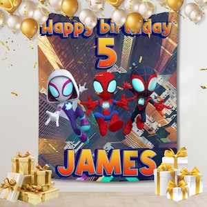 Custom Name Spidey and his amazing friends Birthday Banner, Spidey Personalized Birthday Backdrop, Spidey Banner, Customized Spidey Backdrop