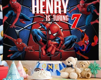 Fondo de cumpleaños de Spiderman con nombre personalizado y edad, fiesta de cumpleaños de Spiderman, fiesta de Spiderman, decoración de cumpleaños de Spiderman, regalo de fiesta de Spiderman