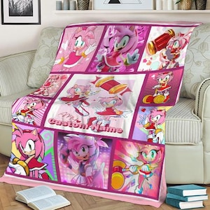 Custom Amy The Hedgehog Blanket, Personalized Cartoon Hedgehog Minky Sherpa Blanket, Custom Name Blanket, Sonic Blanket, Birthday